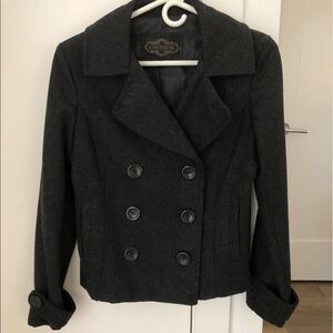 Charcoal Gray Double Breasted Wool Blend Peacoat Jacket Size S